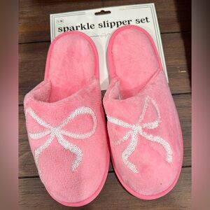 Mud Pie Pink Slippers with Glitter Bow